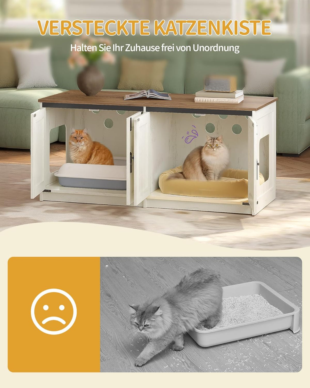 Hzuaneri Katzenschrank, Katzenklo Schrank für 2 Katzen, Versteckter Katzentoilettenschrank, Katzenha