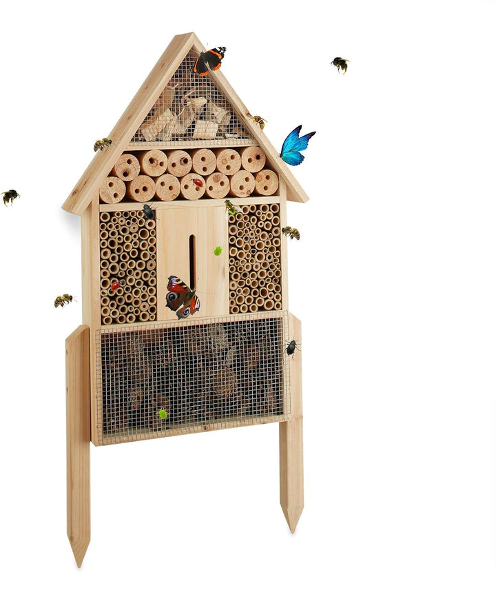Relaxdays Insektenhotel L stehend, Nisthilfe für Bienen &amp; Insektenhotel 50 cm gross, Zum Aufhängen,