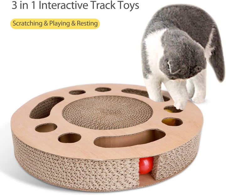 Nobleza 2 x Katzen kratzbrett mit Minze，Katzenspielzeug Interaktives mit 2 Klingelballs，3 in 1 Wellp