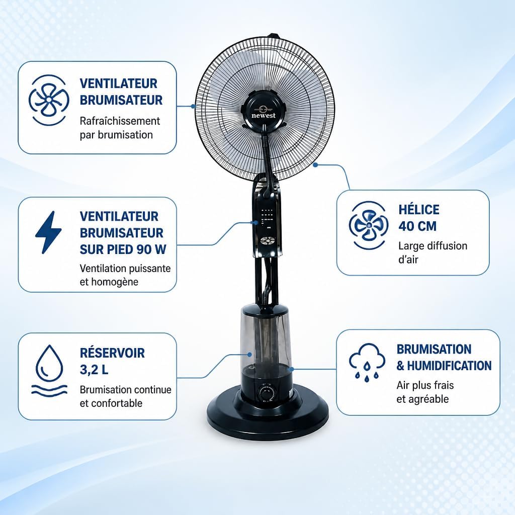 Ventilator mit Zerstäuber auf Fuss, Tank 3,2 l, Fernbedienung