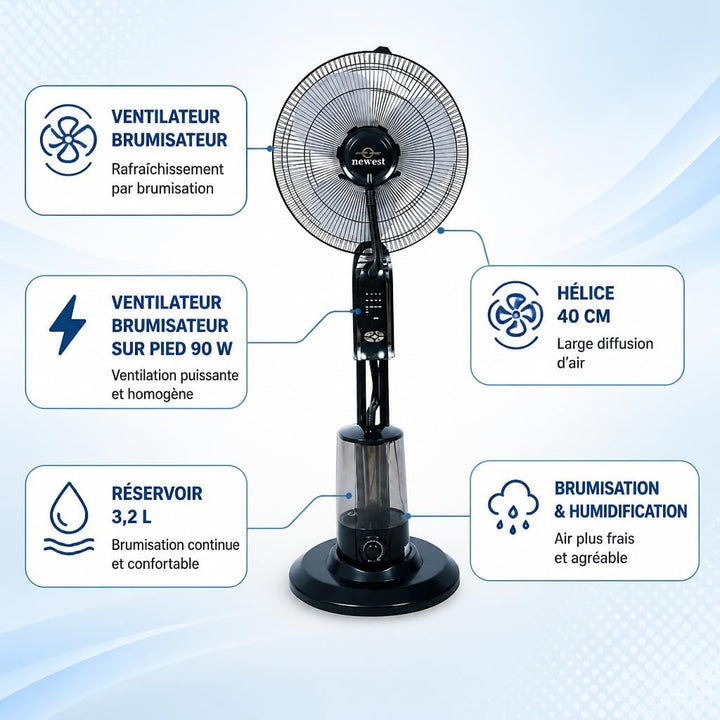 Ventilator mit Zerstäuber auf Fuss, Tank 3,2 l, Fernbedienung