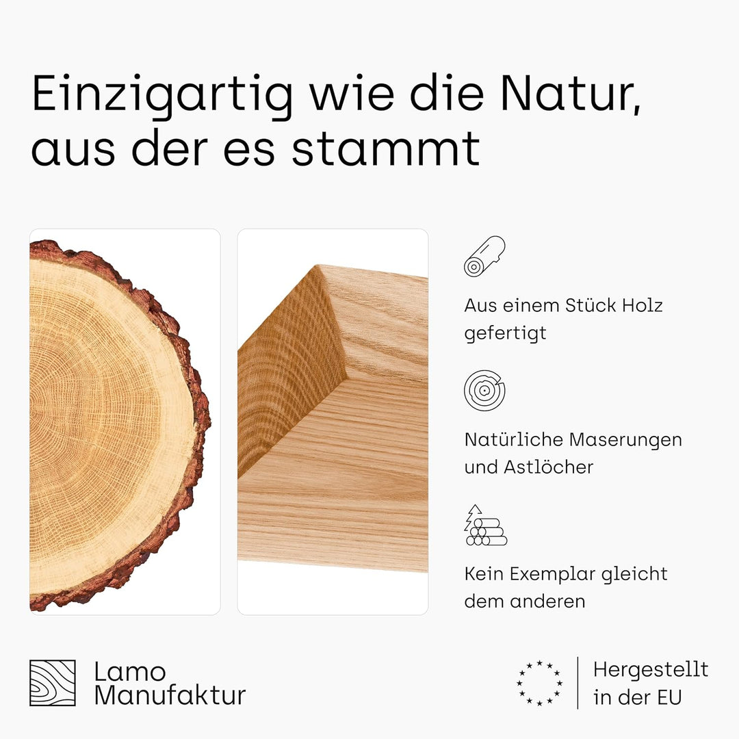 LAMO Manufaktur Schweberegal Holz mit unsichtbarer Befestigung | Wandregal 120 cm breit für Wohnzimm
