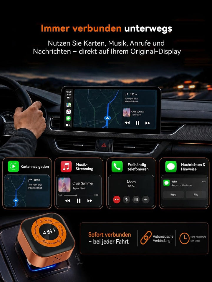 4-in-1 Wireless CarPlay Adapter für AirPlay MirrorLink Bildschirmspiegelung