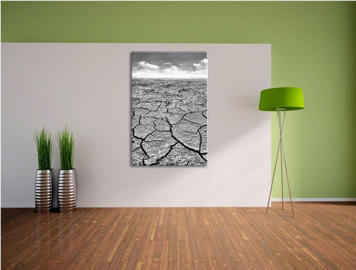 Pixxprint Monocrome, Rissiger Wüstenboden, Format: 100x70 auf Leinwand, 100x70