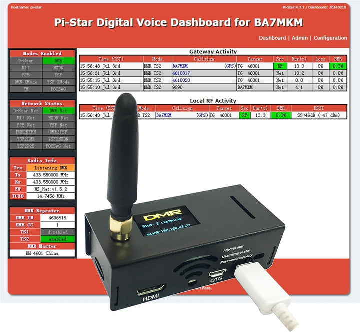 Upgraded 4.2 MMDVM Hotspot DMR Dstar Spot Assembled Radio Station OLED Antenna WiFi Digital Voice Mo