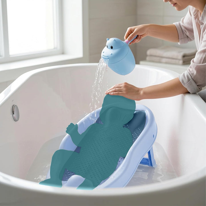 Relaxdays Baby-Badehilfe Set, mit Haarwaschbecher, tränenfrei, blau, blau
