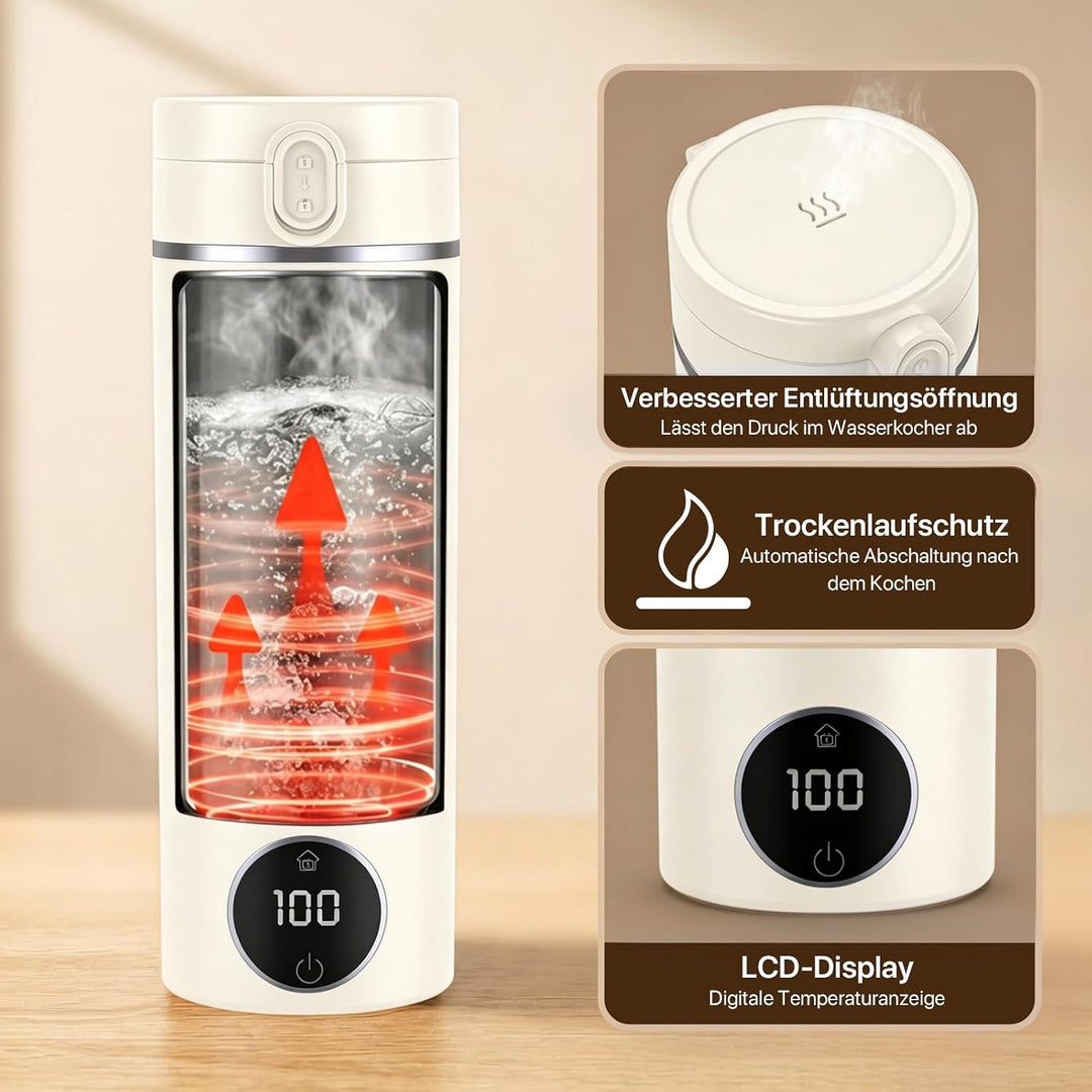 Reisewasserkocher Klein, 450ML Mini Wasserkocher Tragbarer mit 6 Temperaturstufen, Heizung Automatis