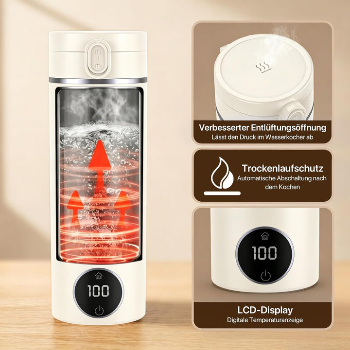 Reisewasserkocher Klein, 450ML Mini Wasserkocher Tragbarer mit 6 Temperaturstufen, Heizung Automatis