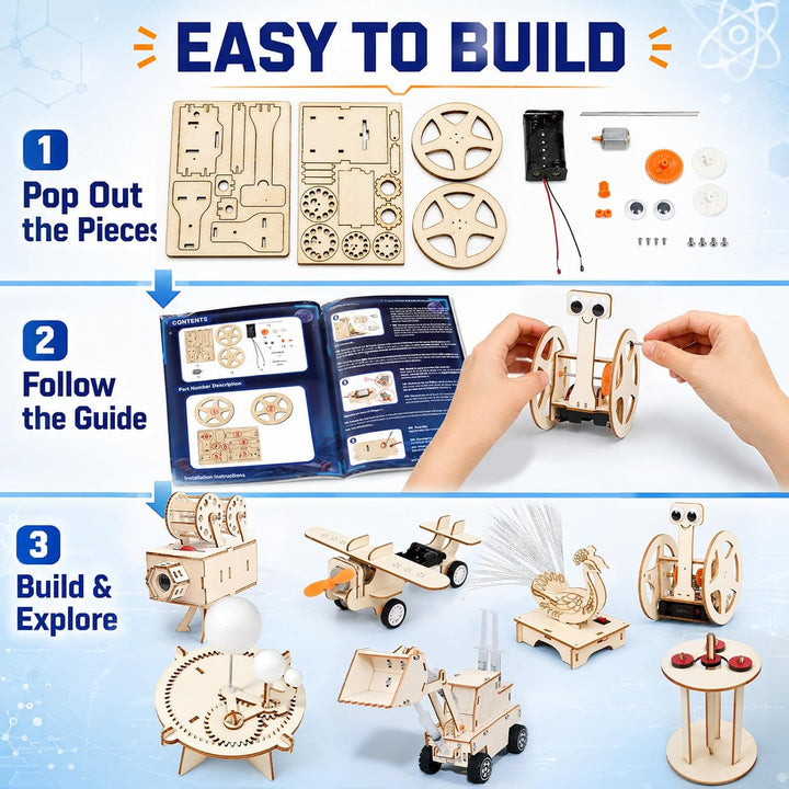 Experimente für Kinder 6+, 7 in 1 Holzbausatz Kinder Experimentierkasten 8, A