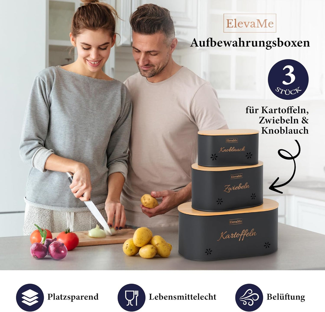 Kartoffel Aufbewahrungsbox - 3er Set Kartoffelbox, Zwiebel Aufbewahrung &amp; Knoblauch Aufbewahrung mit