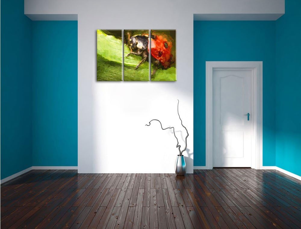Pixxprint Marienkäfer in Detailaufnahme als Leinwandbild/Grösse: 3 Teilig (120x80) cm/Wandbild/Kunst