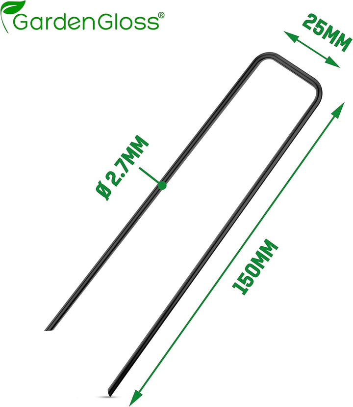 GardenGloss® Erdanker aus Stahl unverzinkt (250 Stück) - Stabile Bodenanker für Unkrautvlies, Garten