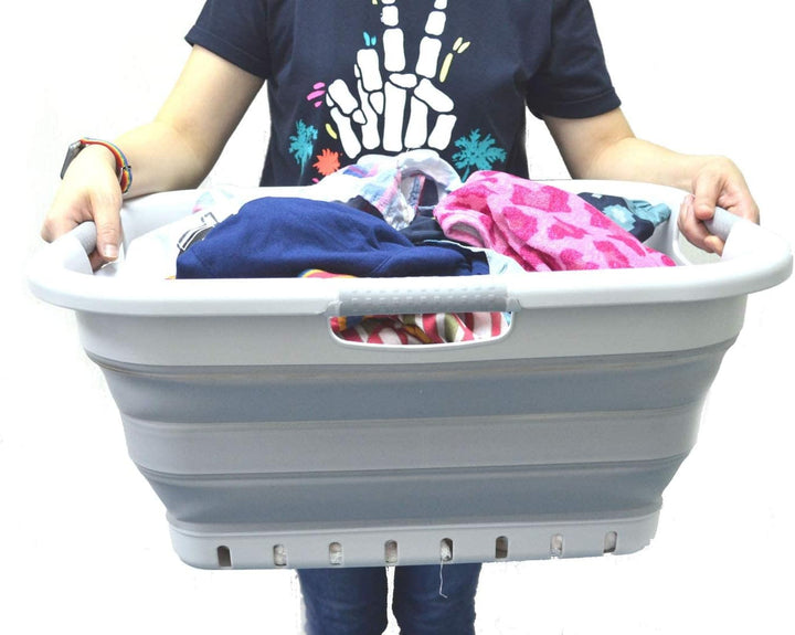SAMMART 41L Collapsible 3 Handled Plastic Laundry Basket - Foldable Pop Up Storage Container/Organiz