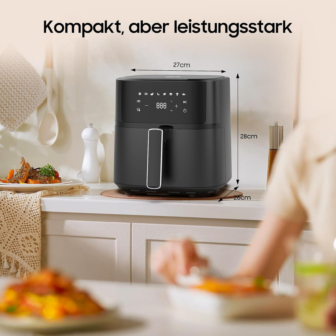 Heissluftfritteuse 6,5L XL, 1700W Airfryer mit 8 Programmen, LED Touch Display, 80–200 °C, Metall-In