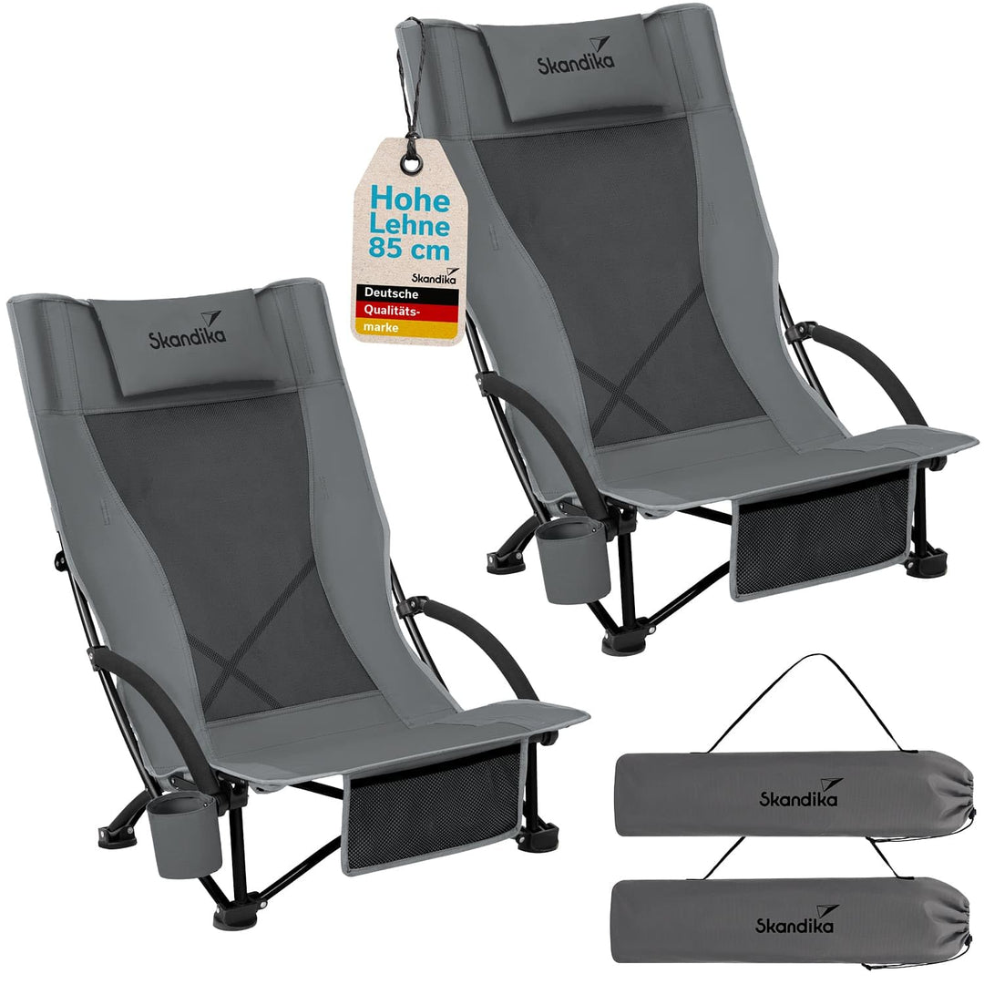 Skandika Strand Campingstuhl Beach 2er Set | Bequemer Strandstuhl mit atmungsaktivem Mesh, Getränkeh