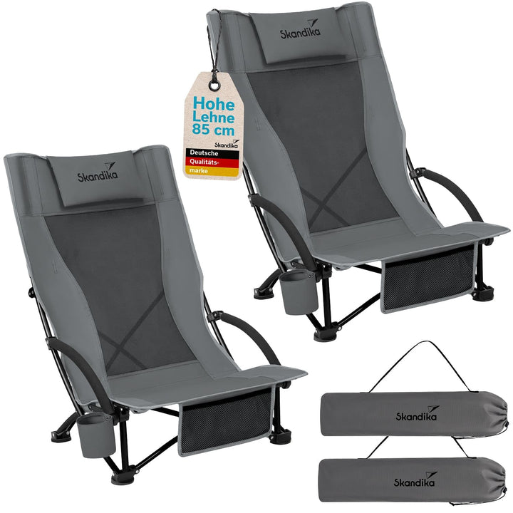 Skandika Strand Campingstuhl Beach 2er Set | Bequemer Strandstuhl mit atmungsaktivem Mesh, Getränkeh