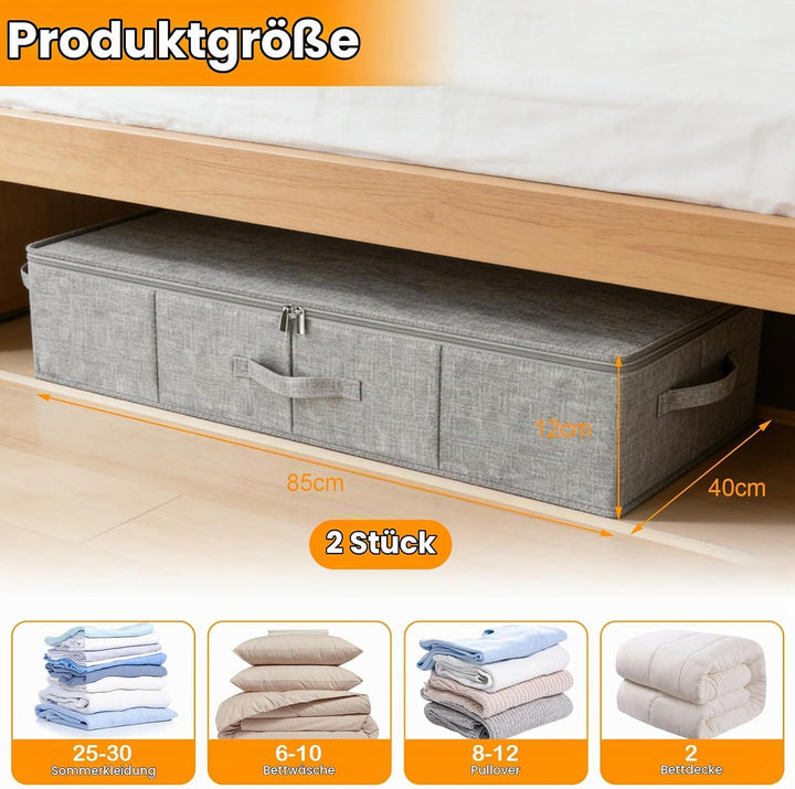 2 Stück unterbett aufbewahrungsbox 12cm Hoch Unterbettkommode Faltbarer Unterbettbox Stoff Bettkaste