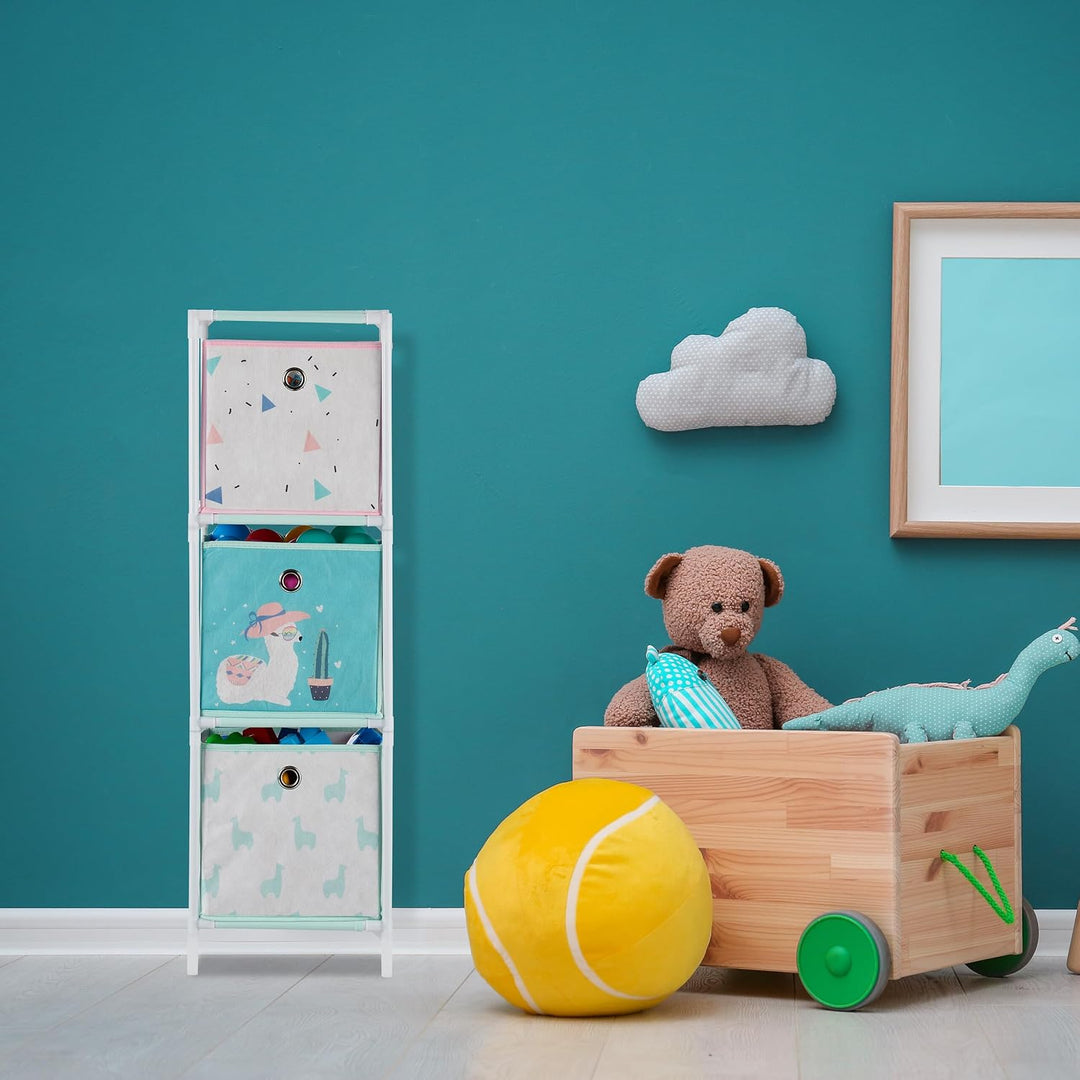 Relaxdays Kinderregal, 3 Boxen, Lama-Design, HBT 89 x 27,5 x 30, 3