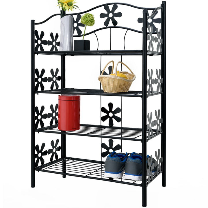 Deuba® Blumenregal Metall Schwarz 4 Etagen Balkon Outdoor Indoor Blumenständer Pflanzenständer Blume