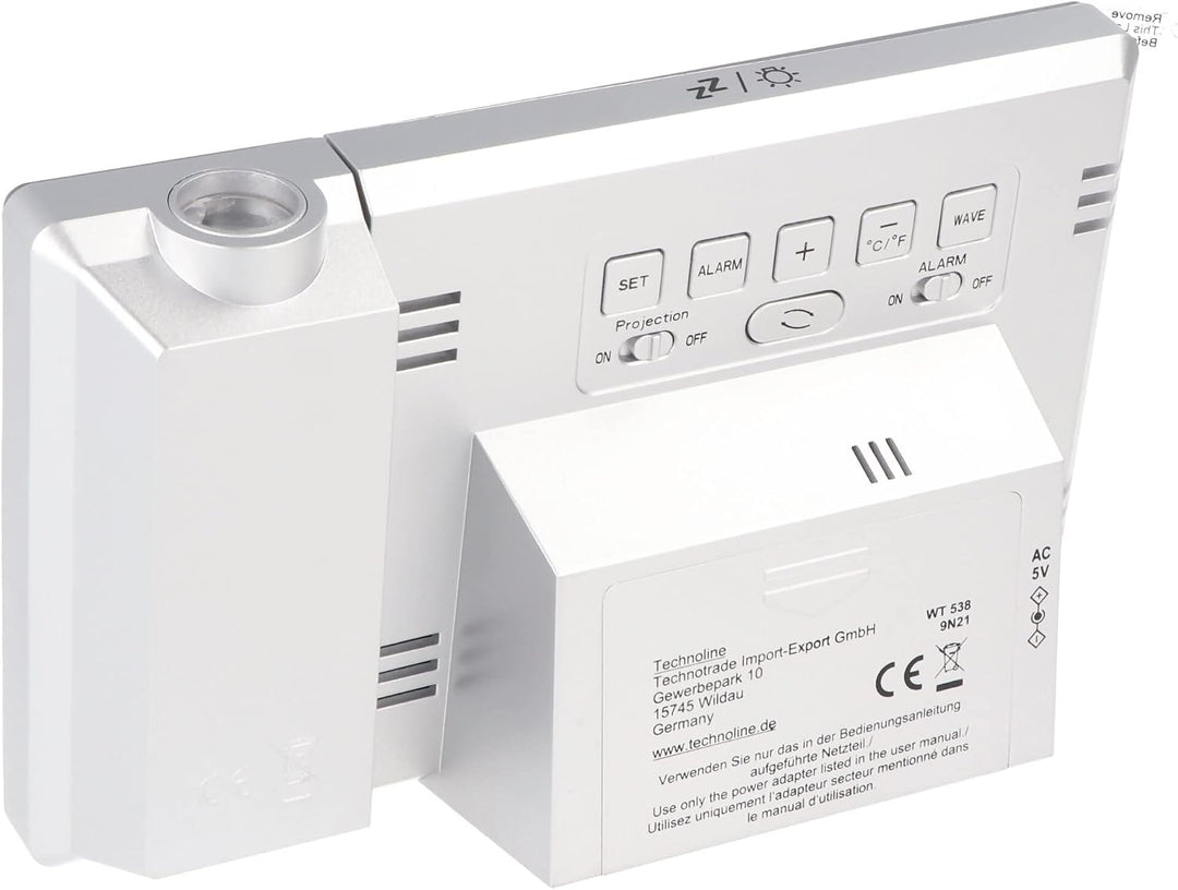Technoline WT 538 Touchsensor Funk-Projektionswecker, Plastik, silber-anthrazit, 15 x 4 x 9 cm, Silb