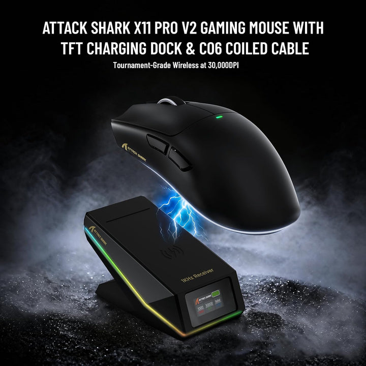 ATTACK SHARK X11 PRO V2 Lightspeed Wireless Gaming-Maus, TFT Display Dock A-Schwarz, A-Schwarz