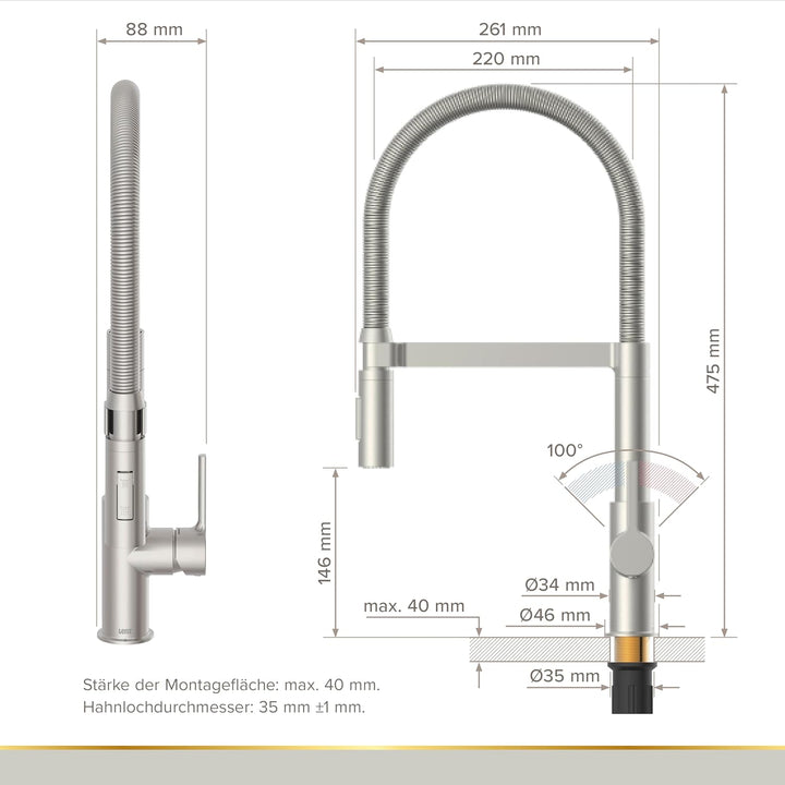 Lenz ALUNA Küchenarmatur mit Pendelbrause Edelstahl-Optik 46070511