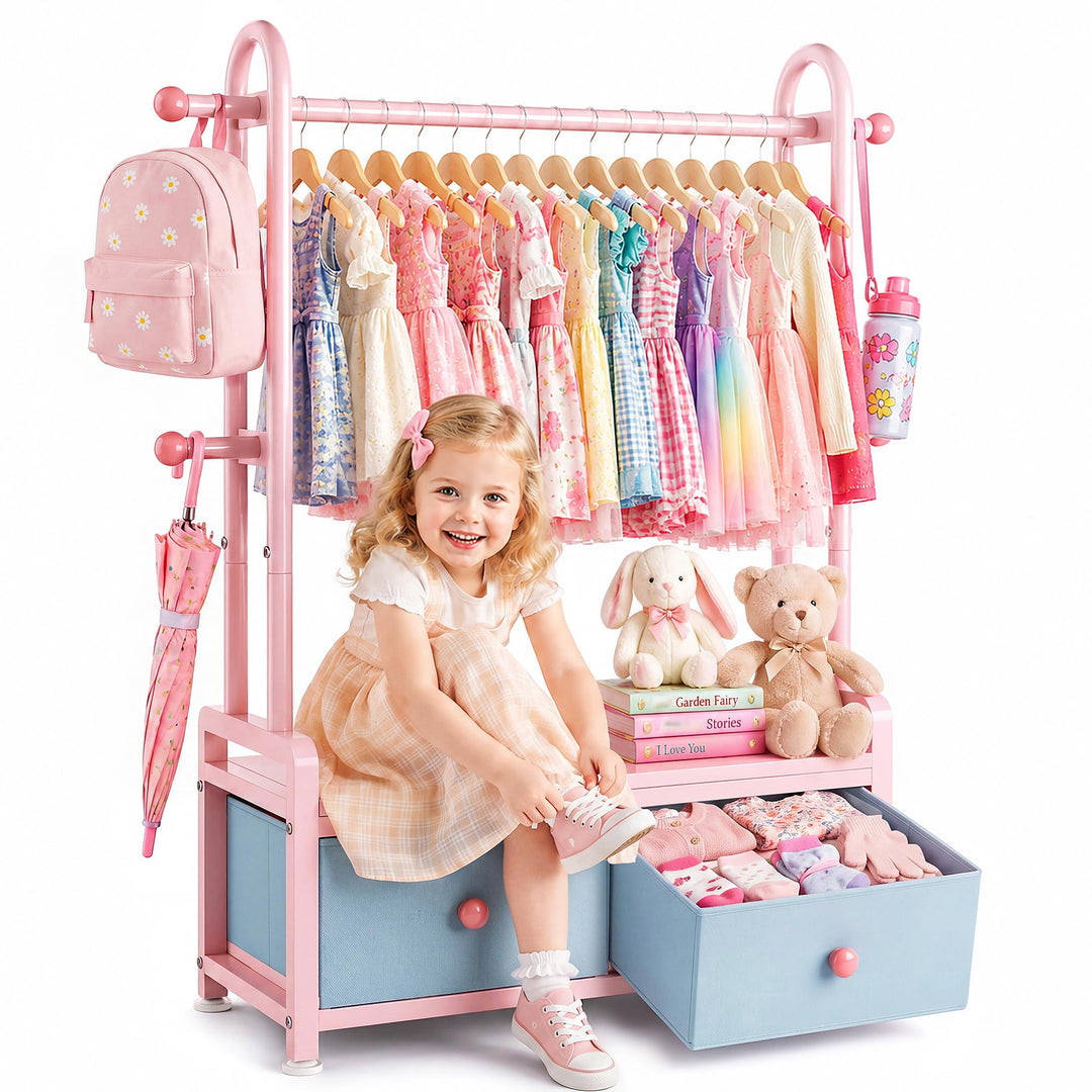 HOKEEPER Kinder Kleiderständer 80x33x120cm 200kg 3 Farben Rosa, Rosa