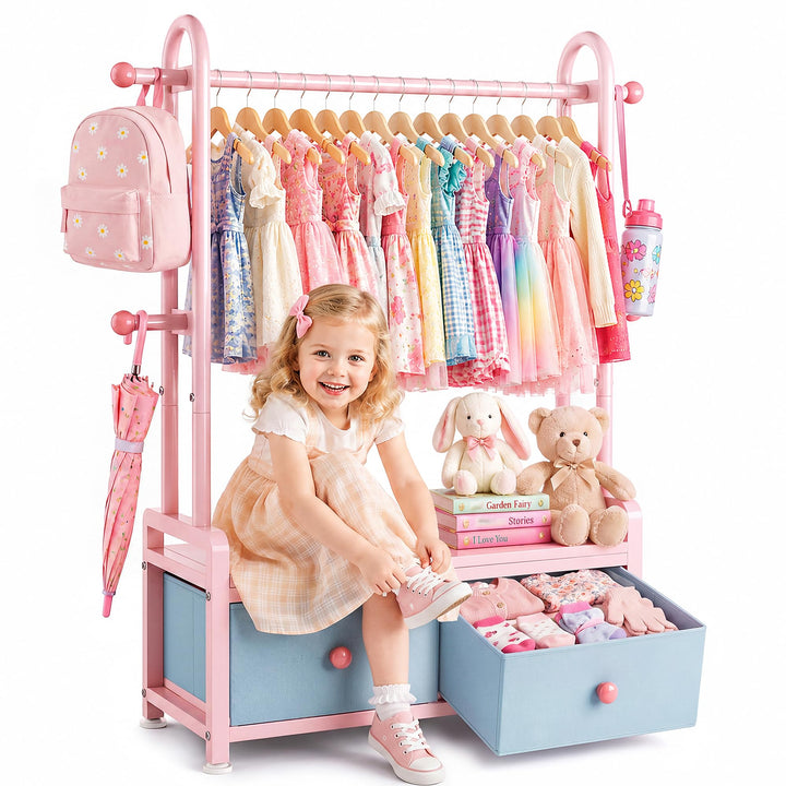 HOKEEPER Kinder Kleiderständer 80x33x120cm 200kg 3 Farben Rosa, Rosa