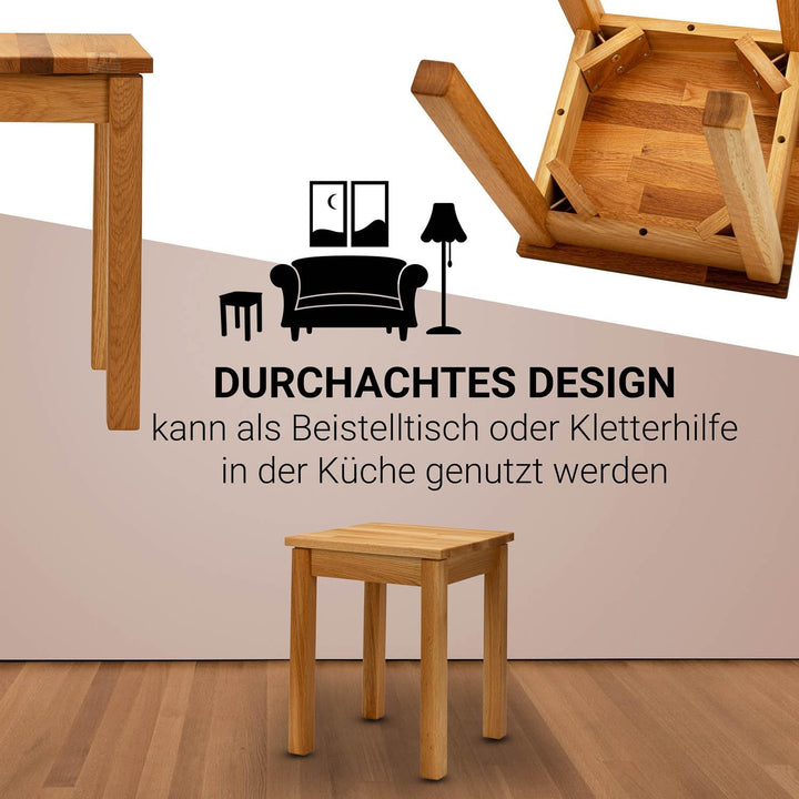 Staboos Eiche Sitzhocker Holz - Massiv Holzhocker bis 150 kg - Eiche Holz Hocker Doc ohne Eingriff -