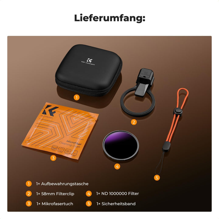 K&amp;F CONCEPT ND1000000 Sonnenfinsternis Handyfilter 58mm mit Universalclip 58mm ND 1000000, 58mm ND 1