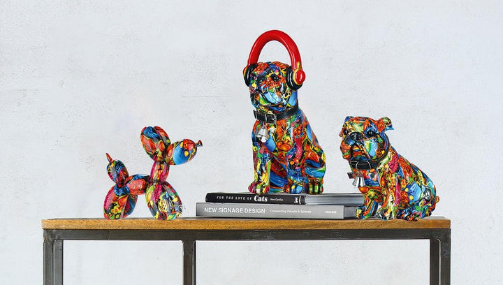 Casablanca Deko Figur Mops sitzend - Moderne Tierfigur Sculptur im Street Art Graffiti Design - Deko