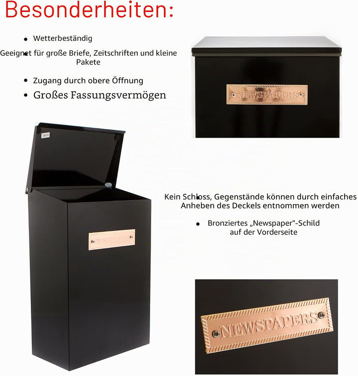 G2 Trading Company 077 Themse Stahl Zeitungsbox – Schwarz, L