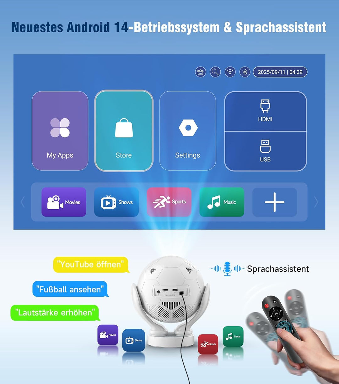 Mini Beamer, Magcubic Smart Projektor 4K Unterstützt, 1080P Native 400 ANSI weiss, weiss