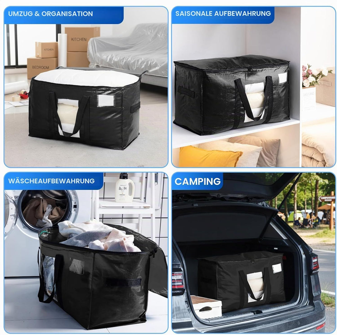 TAILI Extra Grosse Umzugstasche 6 PCS, Robuste Aufbewahrungstasche, Schwarz 6 Pack Schwarz, 6 Pack S