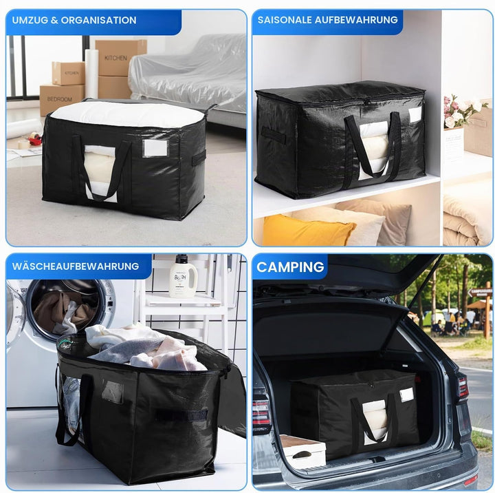 TAILI Extra Grosse Umzugstasche 6 PCS, Robuste Aufbewahrungstasche, Schwarz 6 Pack Schwarz, 6 Pack S