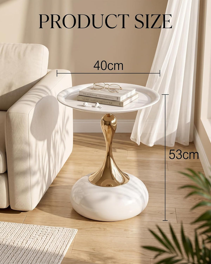 Couchtisch Beige Gold, Kleiner Couchtisch Rund Modern, Metall Beistelltisch Rund Gold, Luxus Nachtti
