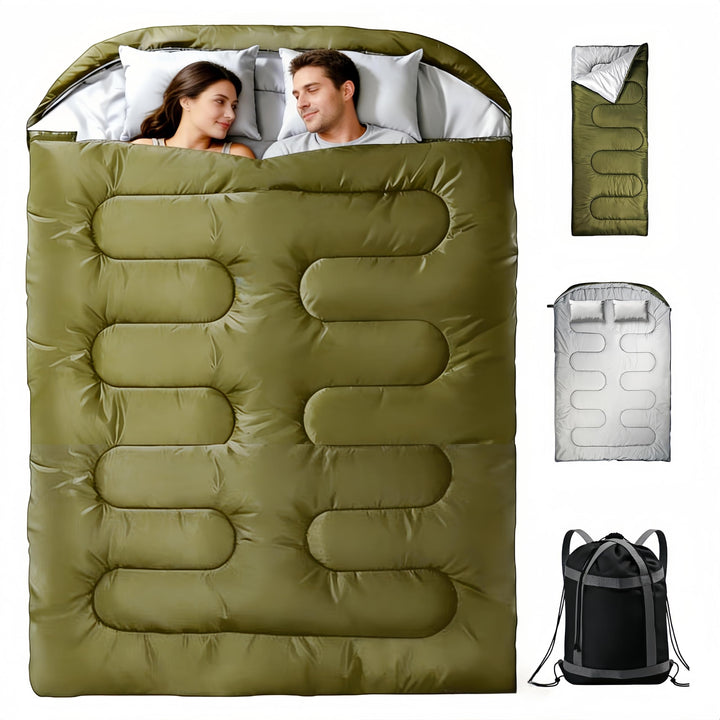 Doppelschlafsack 2P 220x150cm, 3-in-1 Deckenschlafsack teilbar in 2 Einzelsäcken, wasserdichter Camp