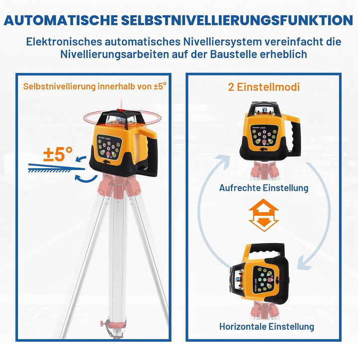 360° Rotstrahl Rotationslaser 500m IP54 Selbstnivellierend mit Empfänger Rot Rotationslaser, Rot Rot
