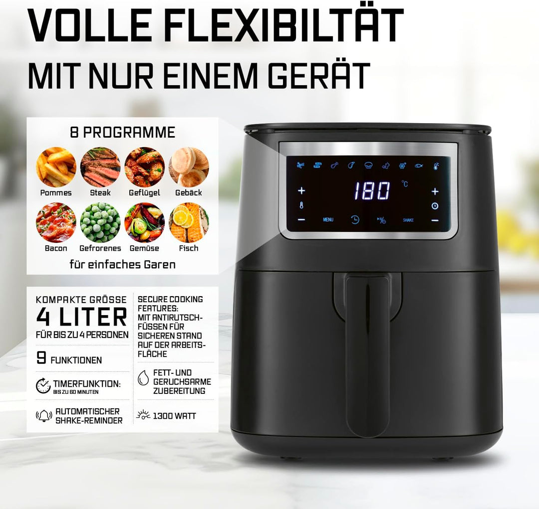 GOURMETmaxx Heissluftfritteuse 4 L Airfryer | Fritteuse mit Touchscreen, 9 Funktionen &amp; 8 Programmen