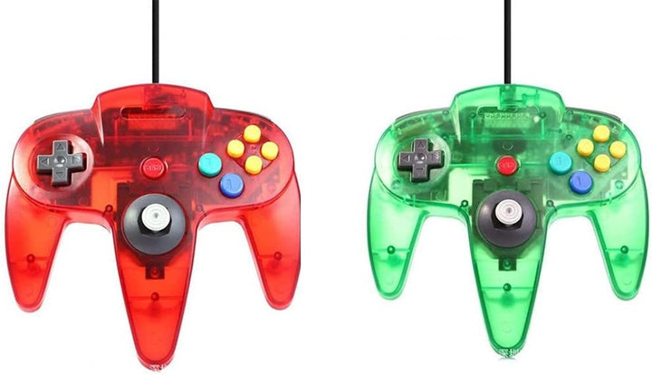 2 Controller Für Nintendo 64 N64 Farbe nach Wahl Kabelgebunden Gamepad Joypad (Rot/Grün Transparent)