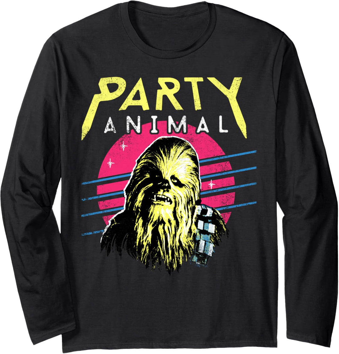 Star Wars Chewie Party Animal Text Portrait Langarmshirt