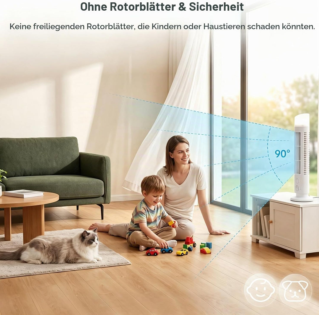 HERCHR Flügelloser Turmventilator, tragbarer Mini-Tischventilator mit USB-Anschluss und sanfter Bele