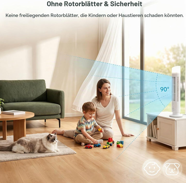 HERCHR Flügelloser Turmventilator, tragbarer Mini-Tischventilator mit USB-Anschluss und sanfter Bele