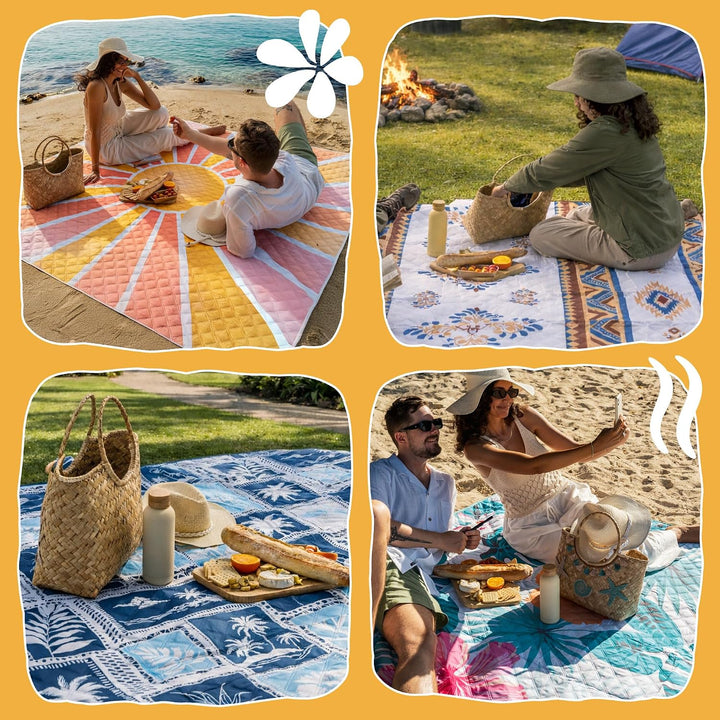 Twinzee Picknickdecke 200x200 cm Wasserdicht - Waschbare Stranddecke XXL für Strand, Camping, Outdoo