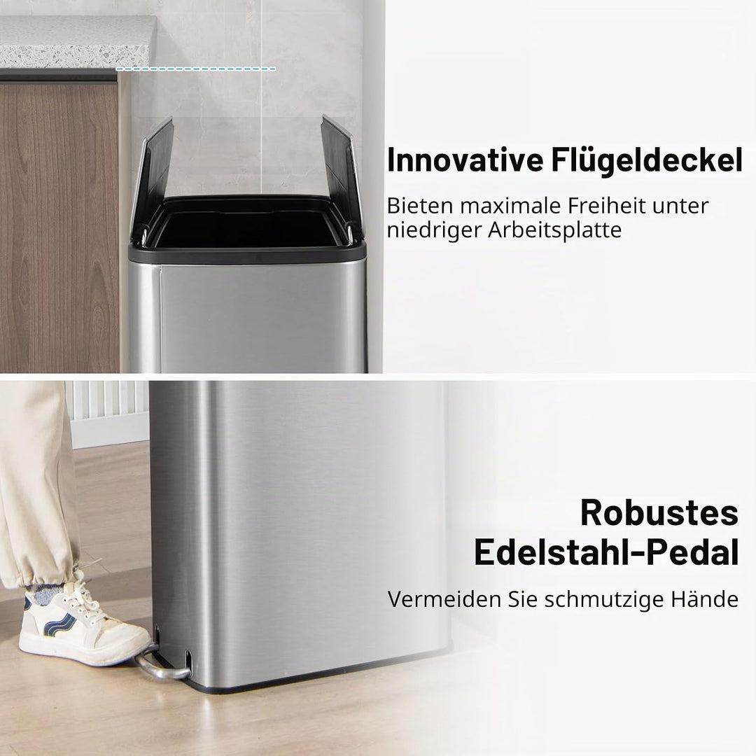 LIFEZEAL 45L Mülleimer, Mülltrennsysteme mit Deckel für Mülltrennung, Bin aus Edelstahl mit doppelte