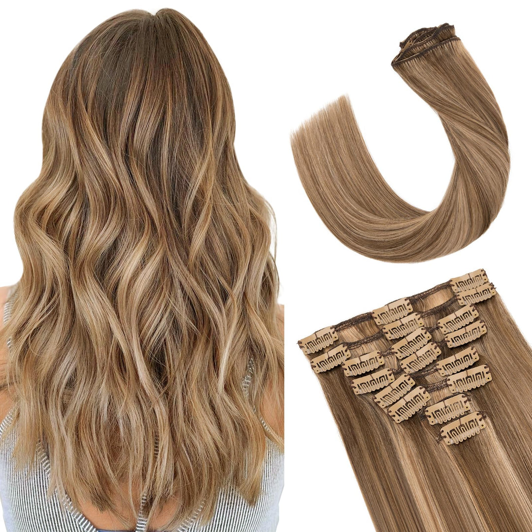 TESS Extensions Echthaar Clip in Ombre Remy Haar Extensions guenstig Haarverlängerung 18 Clips 8 Tre