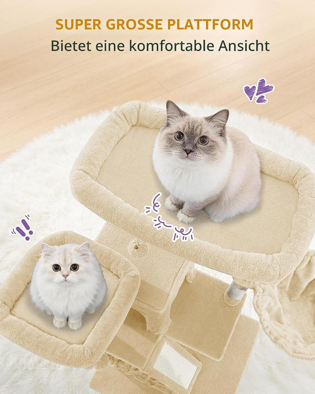 Hzuaneri Kratzbaum Gross, 183 cm Hoch, XL Katzenbaum, 2 Plattformen, 2 Höhlen, 6 Kratzstämme, Kratzb