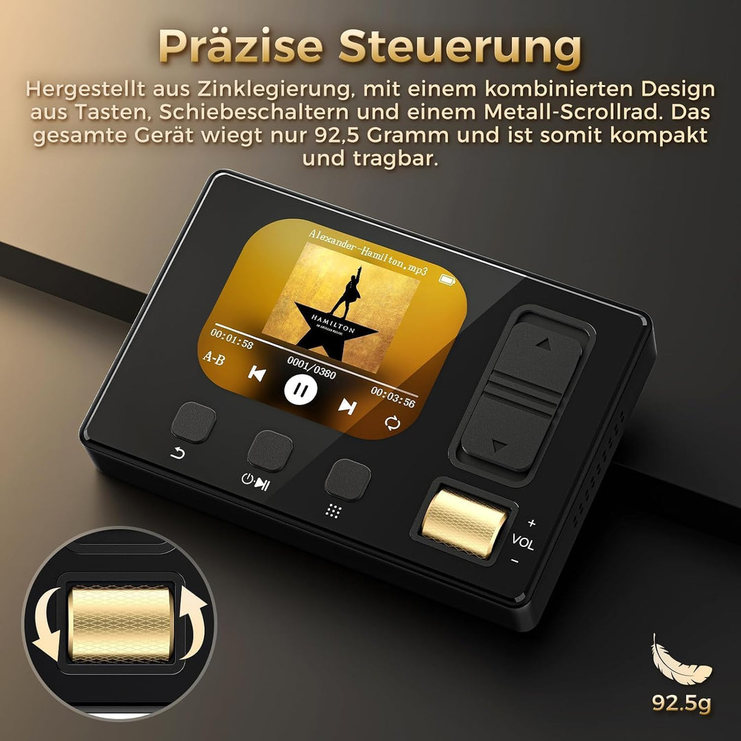 MP3 Player mit Bluetooth 5.3, Diofox HiFi Sound MP3 Player mit Lautsprecher, 32GB Storage, 6 Musikst
