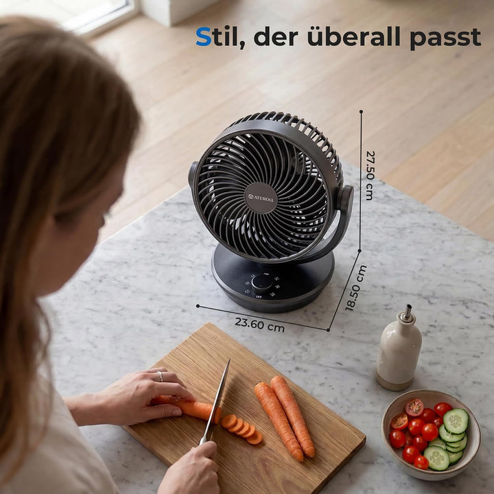 Ateroll Ventilator Leise, Tischventilator, 3D Turbo-Luftzirkulator mit 3 Geschwindigkeitsstufen, 130