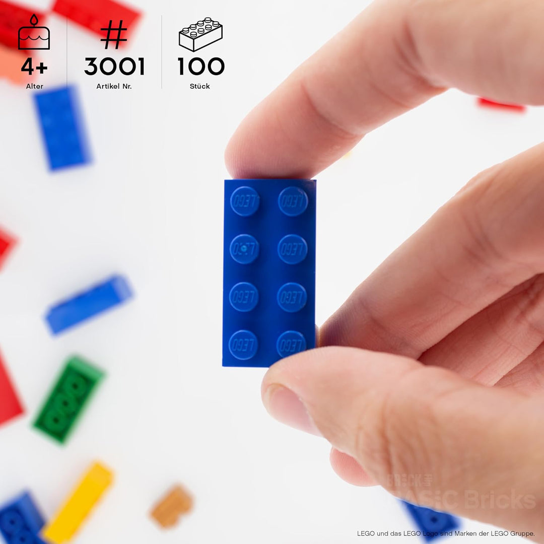 Lego Steine Classic, Blau, 2x4 Bausteine, 100 Stück - Einzelteile Starterset oder Erweiterung für Le